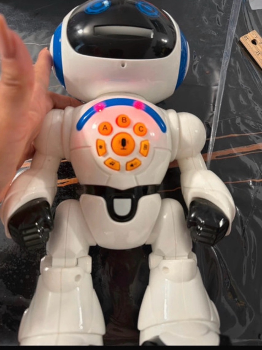 Interactive White and Blue Talking Robot Toy for Kids